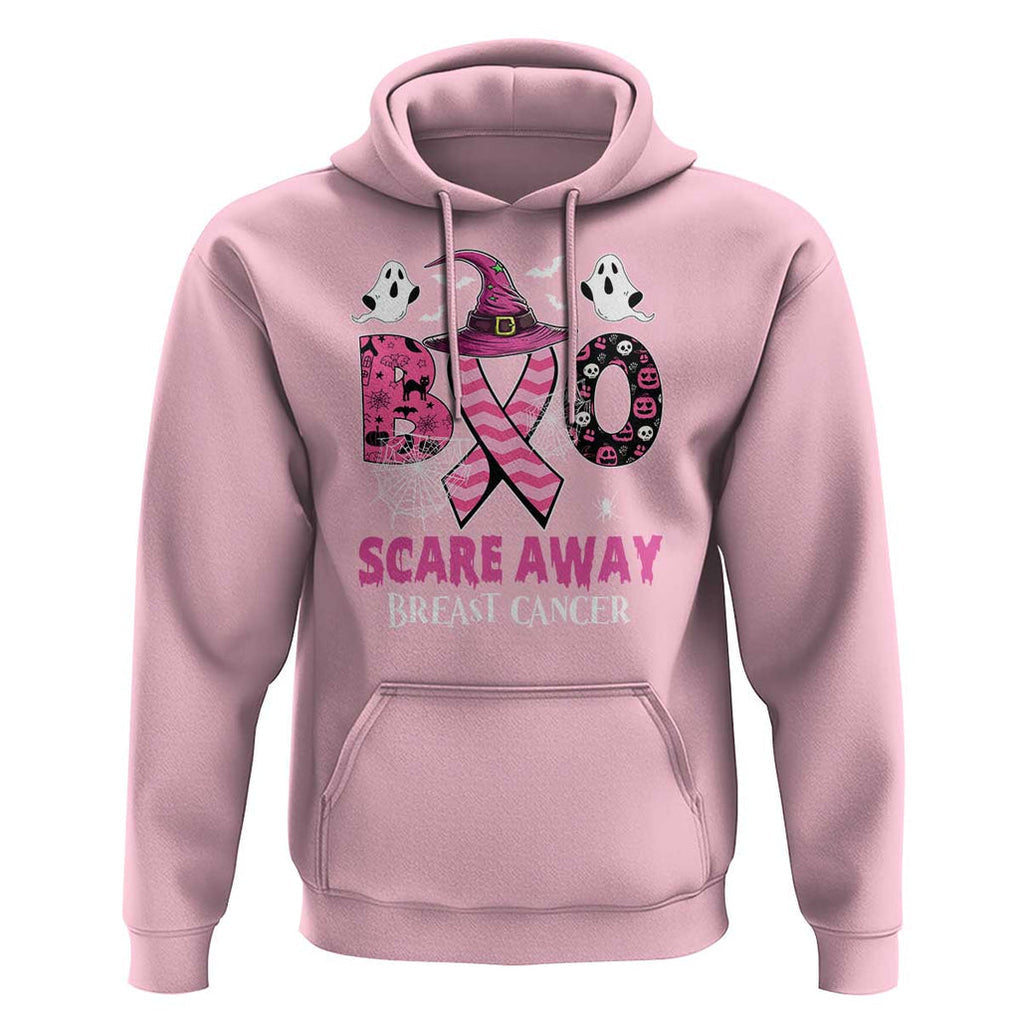 Pink Breast Cancer Halloween Hoodie Boo Scare Away Pink Ribbon Witch TS09 Light Pink Print Your Wear