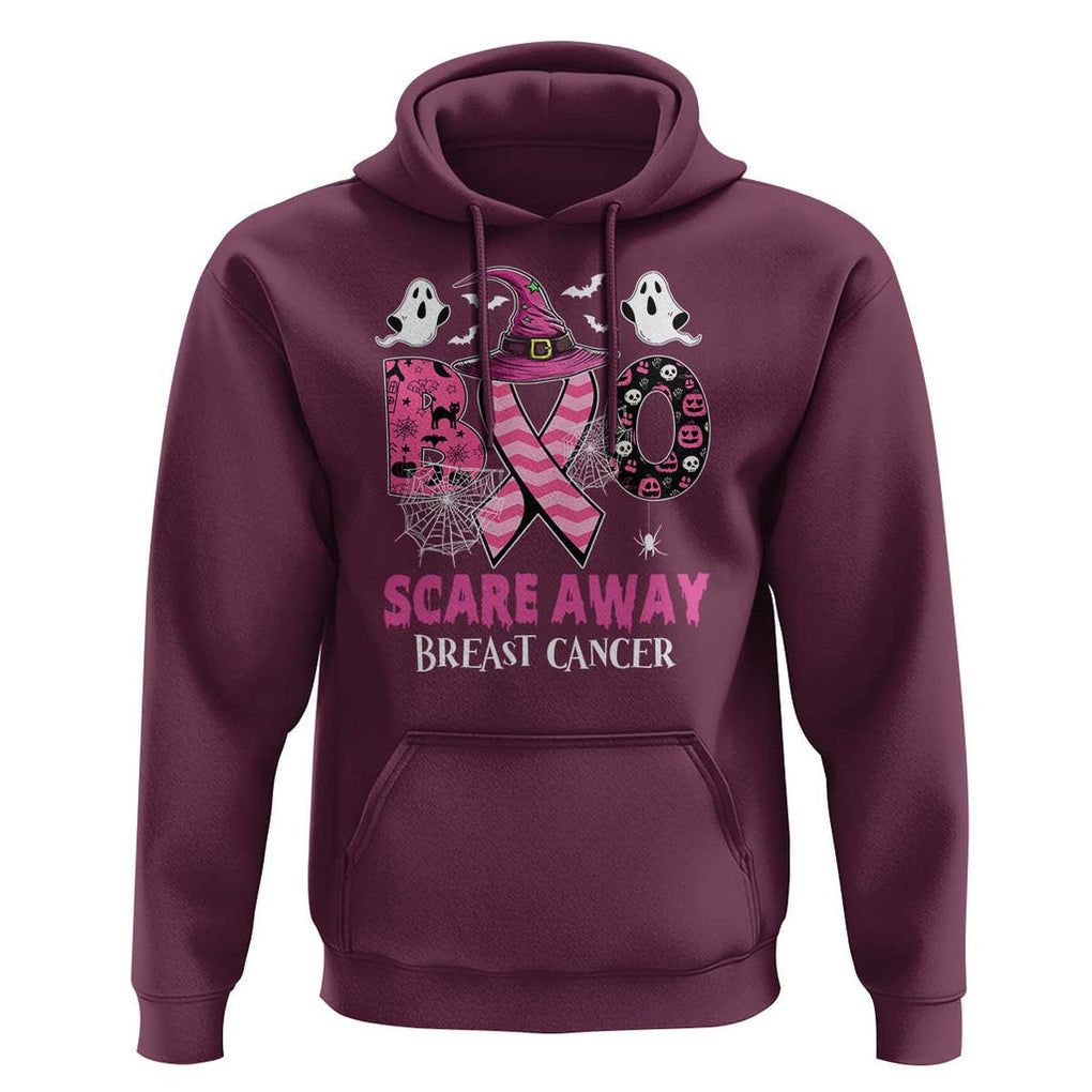 Pink Breast Cancer Halloween Hoodie Boo Scare Away Pink Ribbon Witch TS09 Maroon Print Your Wear