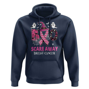 Pink Breast Cancer Halloween Hoodie Boo Scare Away Pink Ribbon Witch TS09 Navy Print Your Wear