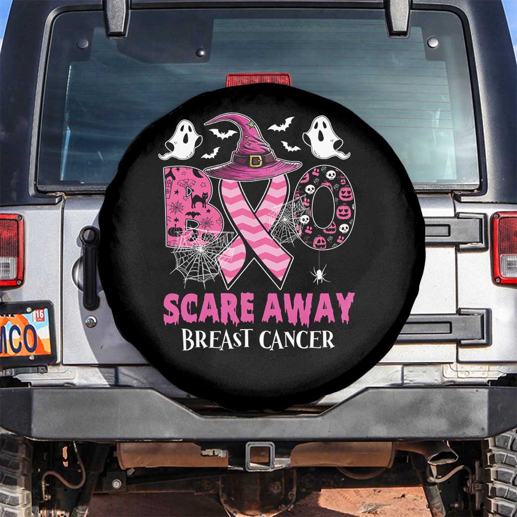 Pink Breast Cancer Halloween Spare Tire Cover Boo Scare Away Pink Ribbon Witch TS09 No hole Black Print Your Wear