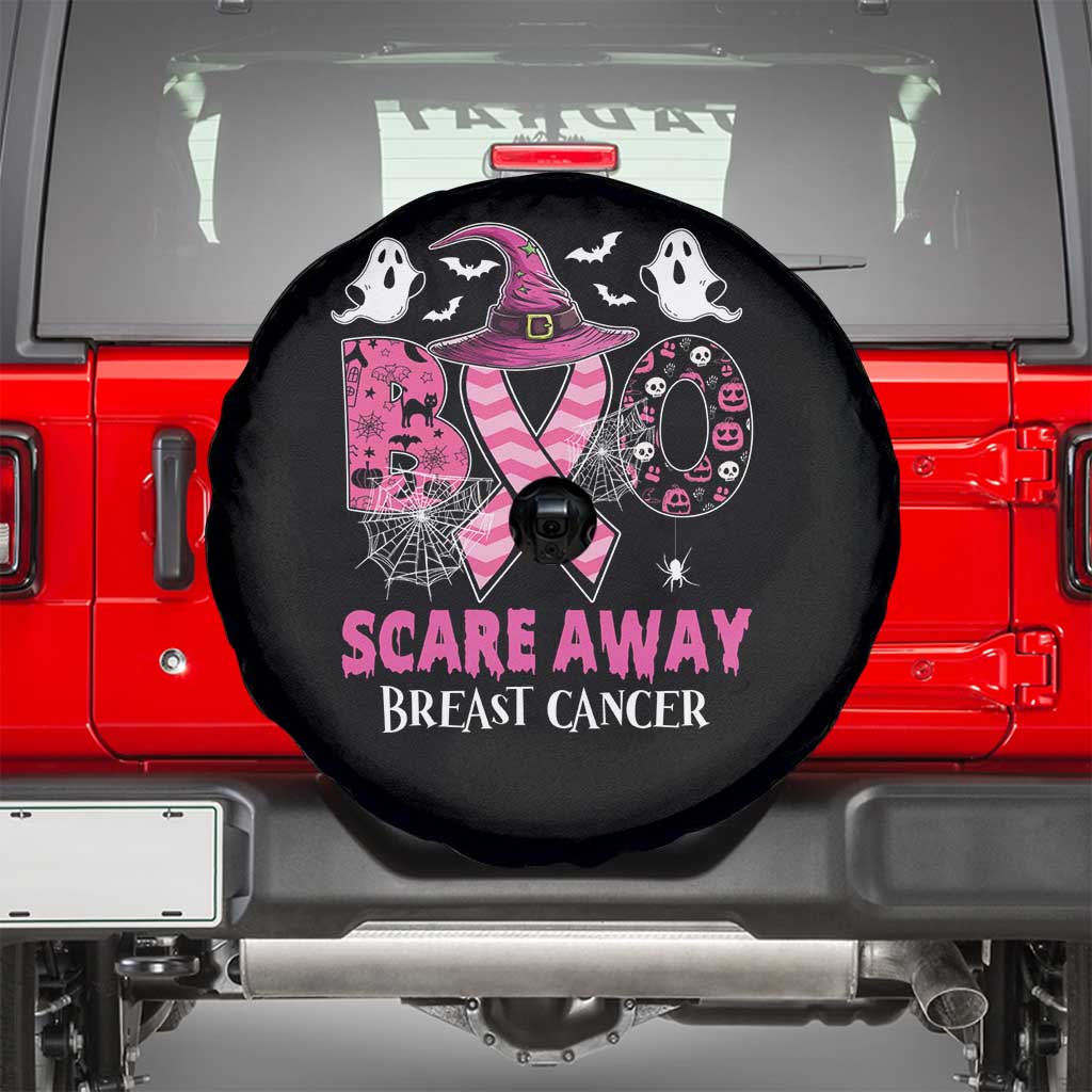 Pink Breast Cancer Halloween Spare Tire Cover Boo Scare Away Pink Ribbon Witch TS09 Black Print Your Wear