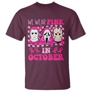 Breast Cancer Halloween T Shirt In October We Wear Pink Horror Character TS09 Maroon Print Your Wear