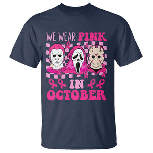 Breast Cancer Halloween T Shirt In October We Wear Pink Horror Character TS09 Navy Print Your Wear
