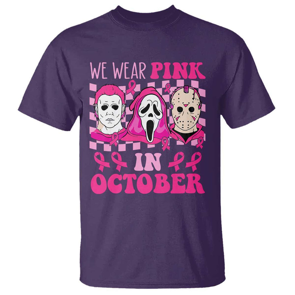 Breast Cancer Halloween T Shirt In October We Wear Pink Horror Character TS09 Purple Print Your Wear