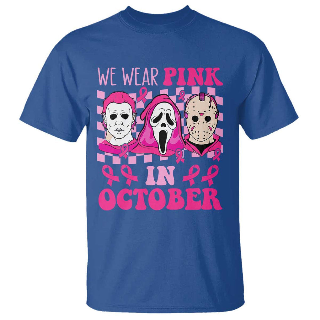 Breast Cancer Halloween T Shirt In October We Wear Pink Horror Character TS09 Royal Blue Print Your Wear