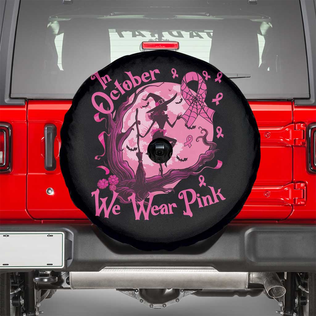 Breast Cancer Halloween Spare Tire Cover In October We Wear Pink Witch TS09 Black Print Your Wear