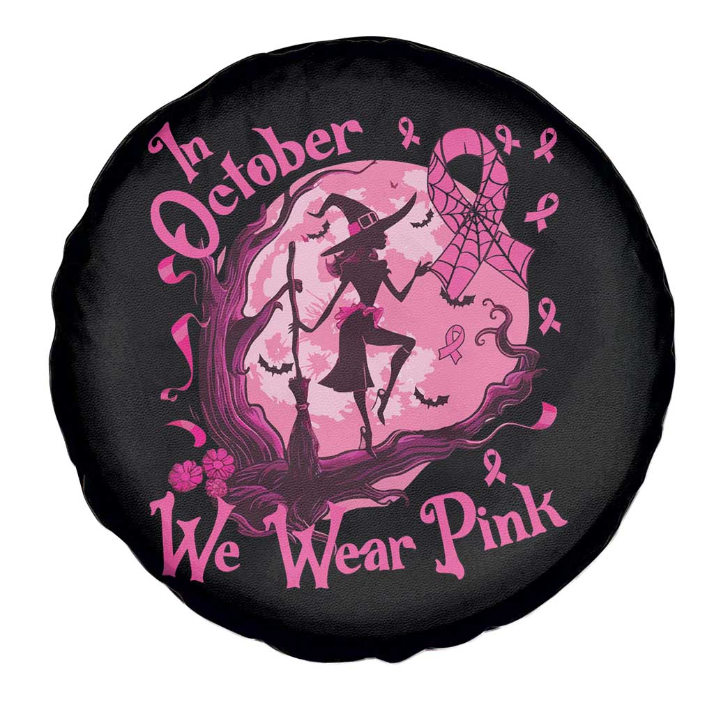 Breast Cancer Halloween Spare Tire Cover In October We Wear Pink Witch TS09 Print Your Wear