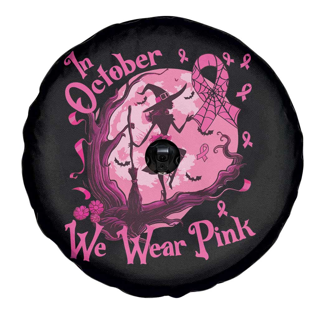 Breast Cancer Halloween Spare Tire Cover In October We Wear Pink Witch TS09 Print Your Wear