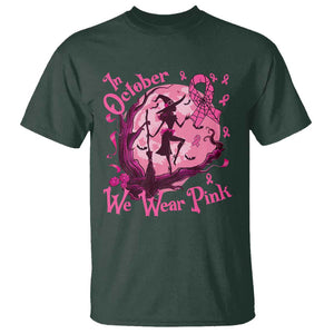 Breast Cancer Halloween T Shirt In October We Wear Pink Witch TS09 Dark Forest Green Print Your Wear