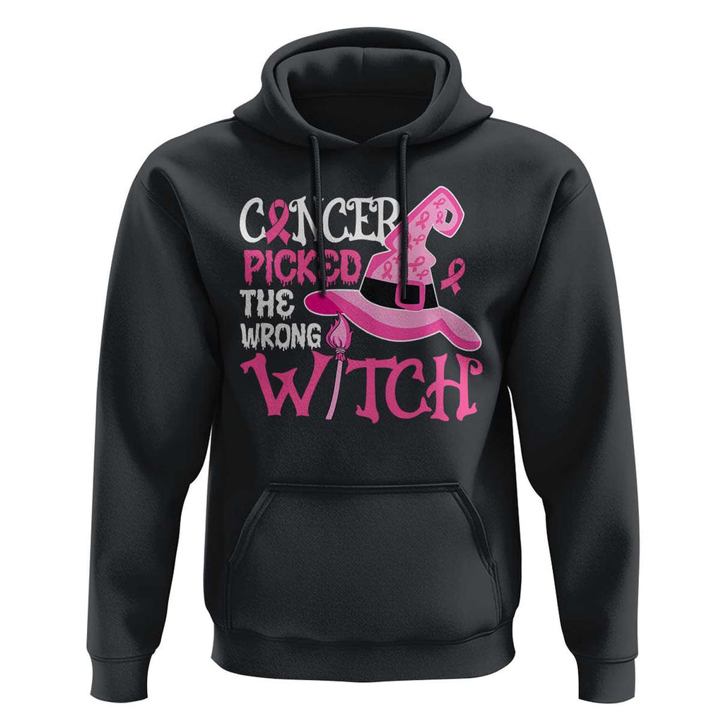 Breast Cancer Halloween Hoodie Cancer Picked The Wrong Witch TS09 Black Print Your Wear