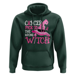 Breast Cancer Halloween Hoodie Cancer Picked The Wrong Witch TS09 Dark Forest Green Print Your Wear