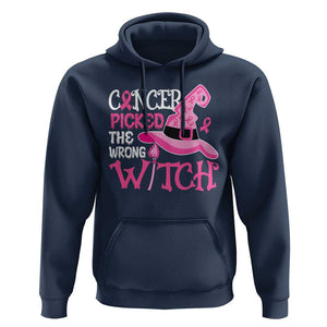 Breast Cancer Halloween Hoodie Cancer Picked The Wrong Witch TS09 Navy Print Your Wear