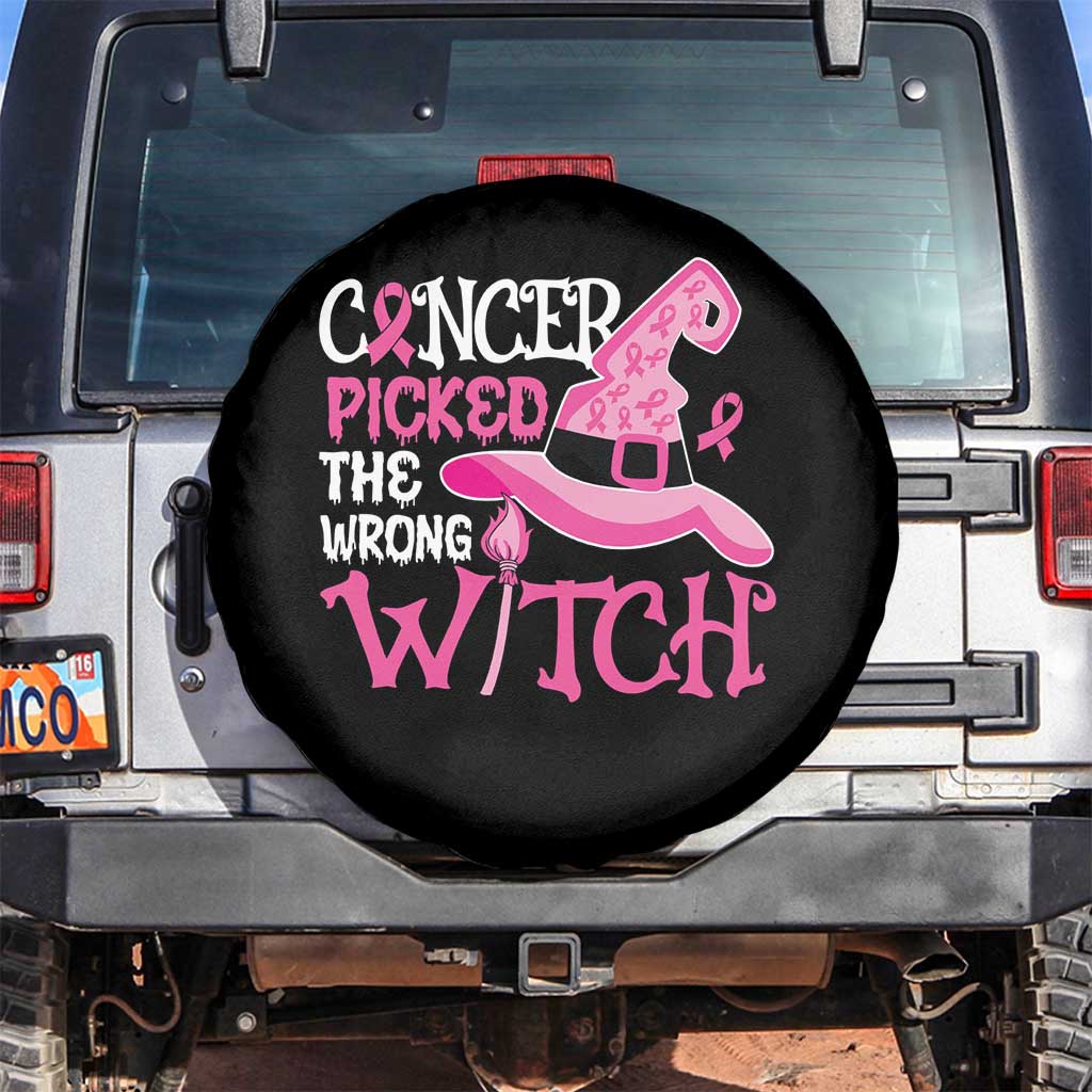 Breast Cancer Halloween Spare Tire Cover Cancer Picked The Wrong Witch TS09 No hole Black Print Your Wear