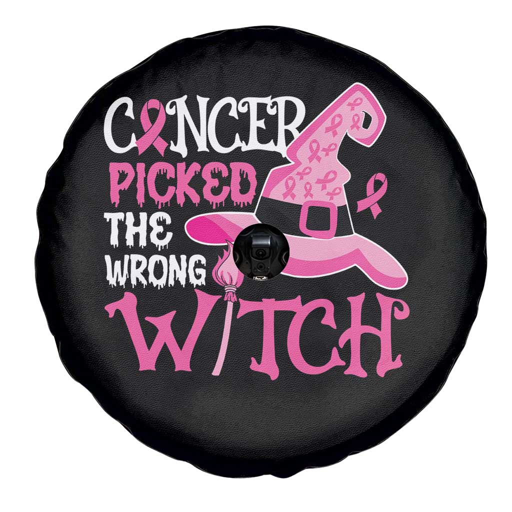 Breast Cancer Halloween Spare Tire Cover Cancer Picked The Wrong Witch TS09 Print Your Wear