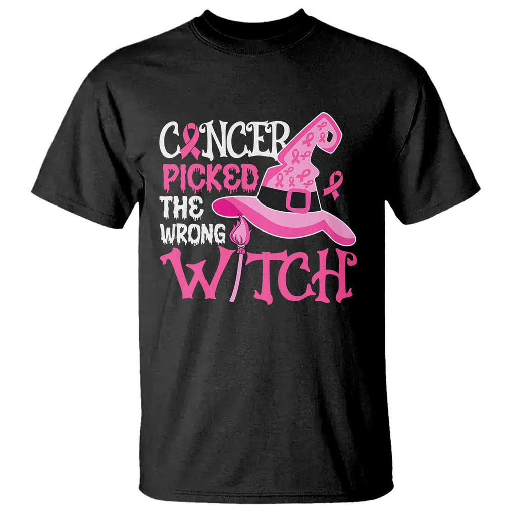 Breast Cancer Halloween T Shirt Cancer Picked The Wrong Witch TS09 Black Print Your Wear
