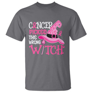 Breast Cancer Halloween T Shirt Cancer Picked The Wrong Witch TS09 Charcoal Print Your Wear