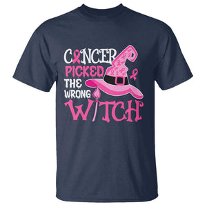 Breast Cancer Halloween T Shirt Cancer Picked The Wrong Witch TS09 Navy Print Your Wear