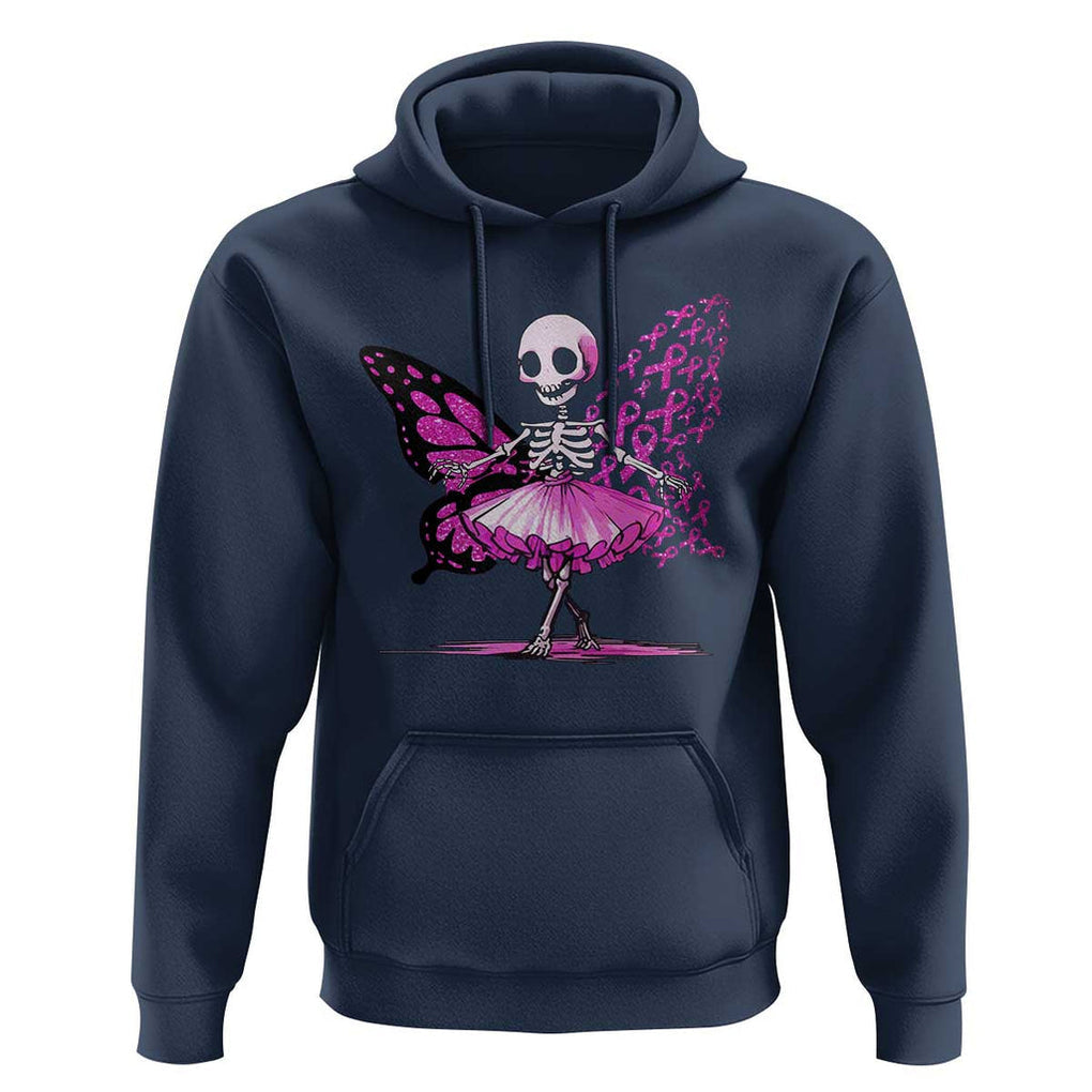 Pink Breast Cancer Hoodie Cute Ballerina Skeleton Ribbon Buterfly TS09 Navy Print Your Wear
