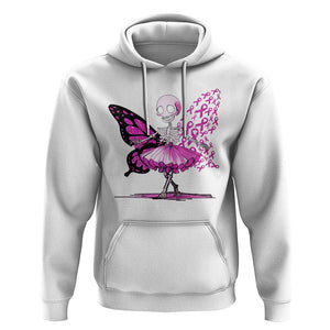 Pink Breast Cancer Hoodie Cute Ballerina Skeleton Ribbon Buterfly TS09 White Print Your Wear