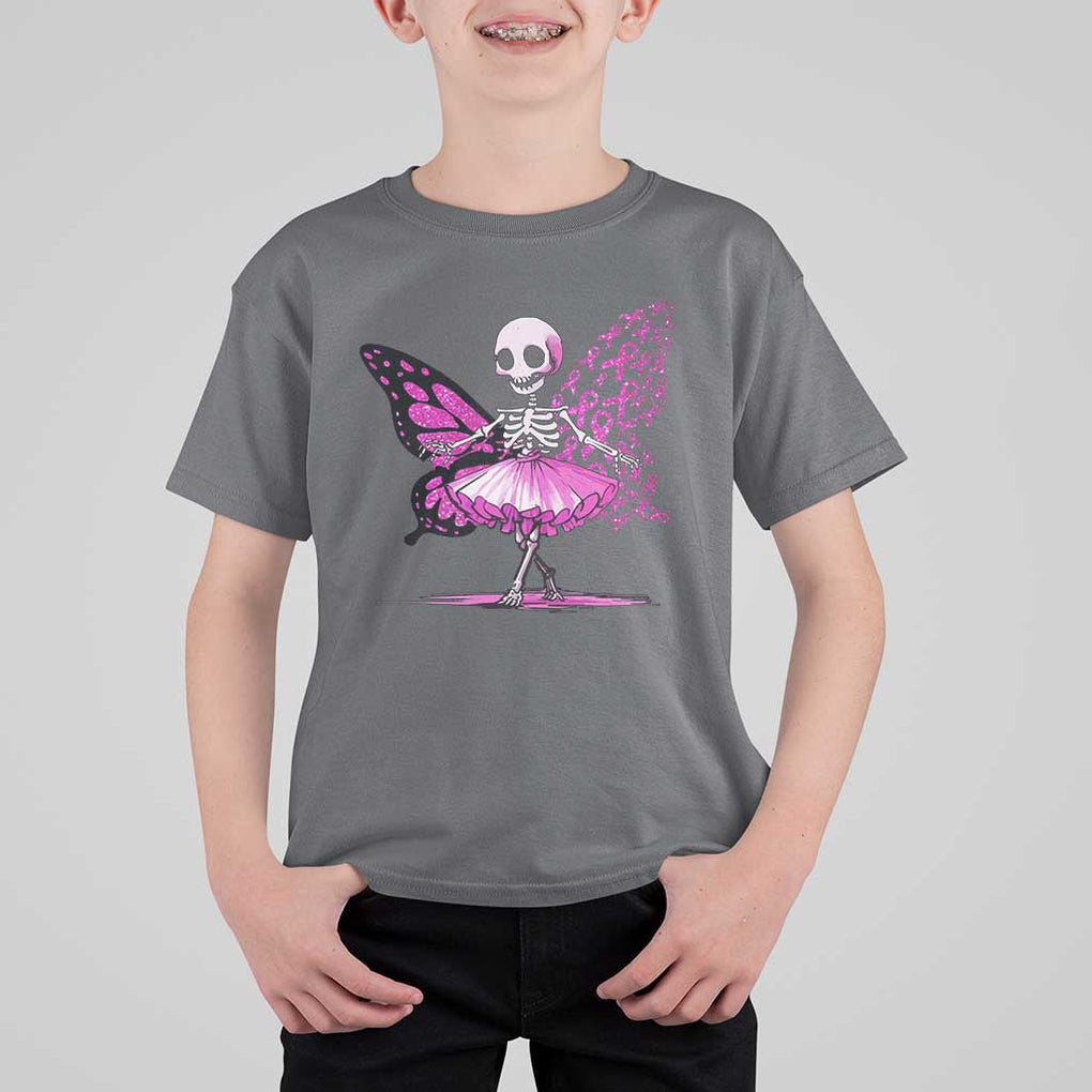 Pink Breast Cancer T Shirt For Kid Cute Ballerina Skeleton Ribbon Buterfly TS09 Charcoal Print Your Wear