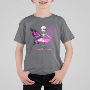 Pink Breast Cancer T Shirt For Kid Cute Ballerina Skeleton Ribbon Buterfly TS09 Charcoal Print Your Wear