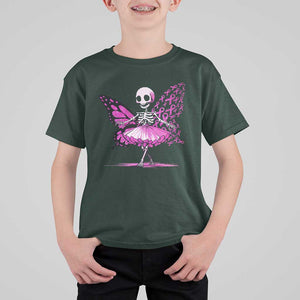 Pink Breast Cancer T Shirt For Kid Cute Ballerina Skeleton Ribbon Buterfly TS09 Dark Forest Green Print Your Wear
