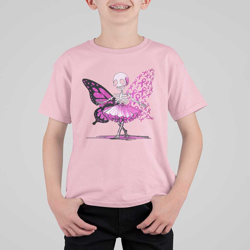 Pink Breast Cancer T Shirt For Kid Cute Ballerina Skeleton Ribbon Buterfly TS09 Light Pink Print Your Wear