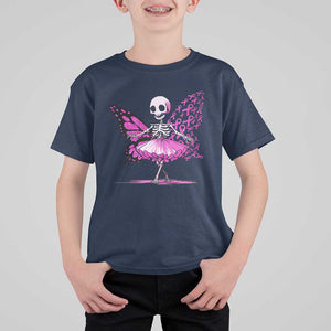 Pink Breast Cancer T Shirt For Kid Cute Ballerina Skeleton Ribbon Buterfly TS09 Navy Print Your Wear