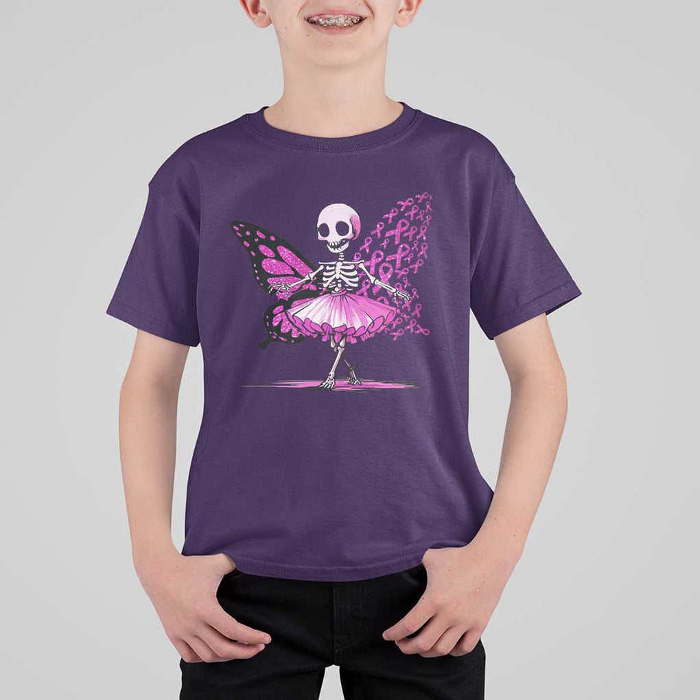 Pink Breast Cancer T Shirt For Kid Cute Ballerina Skeleton Ribbon Buterfly TS09 Purple Print Your Wear