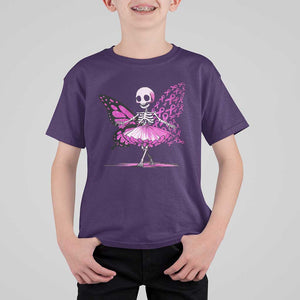 Pink Breast Cancer T Shirt For Kid Cute Ballerina Skeleton Ribbon Buterfly TS09 Purple Print Your Wear