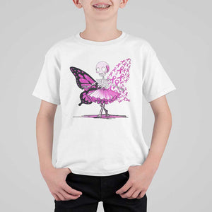 Pink Breast Cancer T Shirt For Kid Cute Ballerina Skeleton Ribbon Buterfly TS09 White Print Your Wear