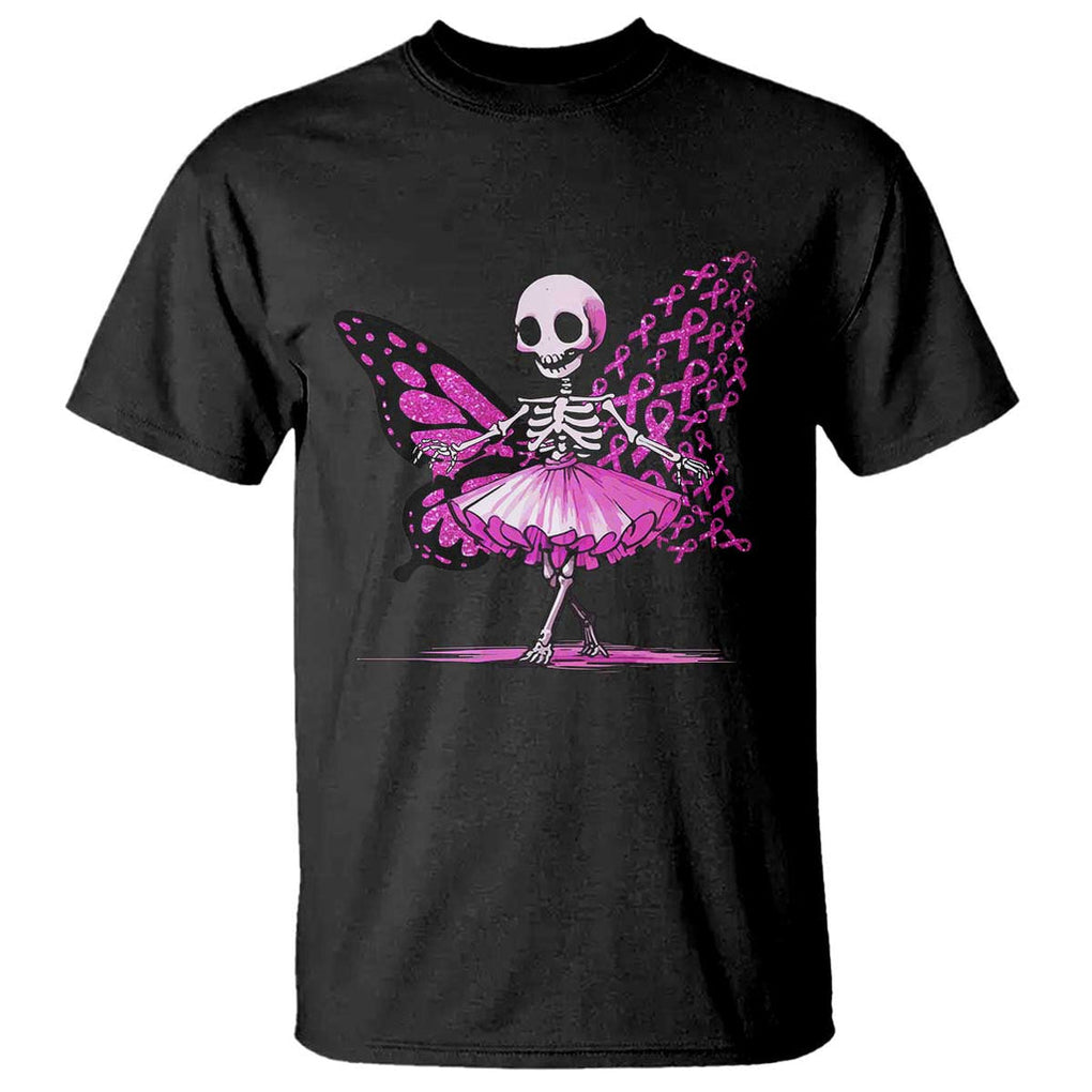 Pink Breast Cancer T Shirt Cute Ballerina Skeleton Ribbon Buterfly TS09 Black Print Your Wear