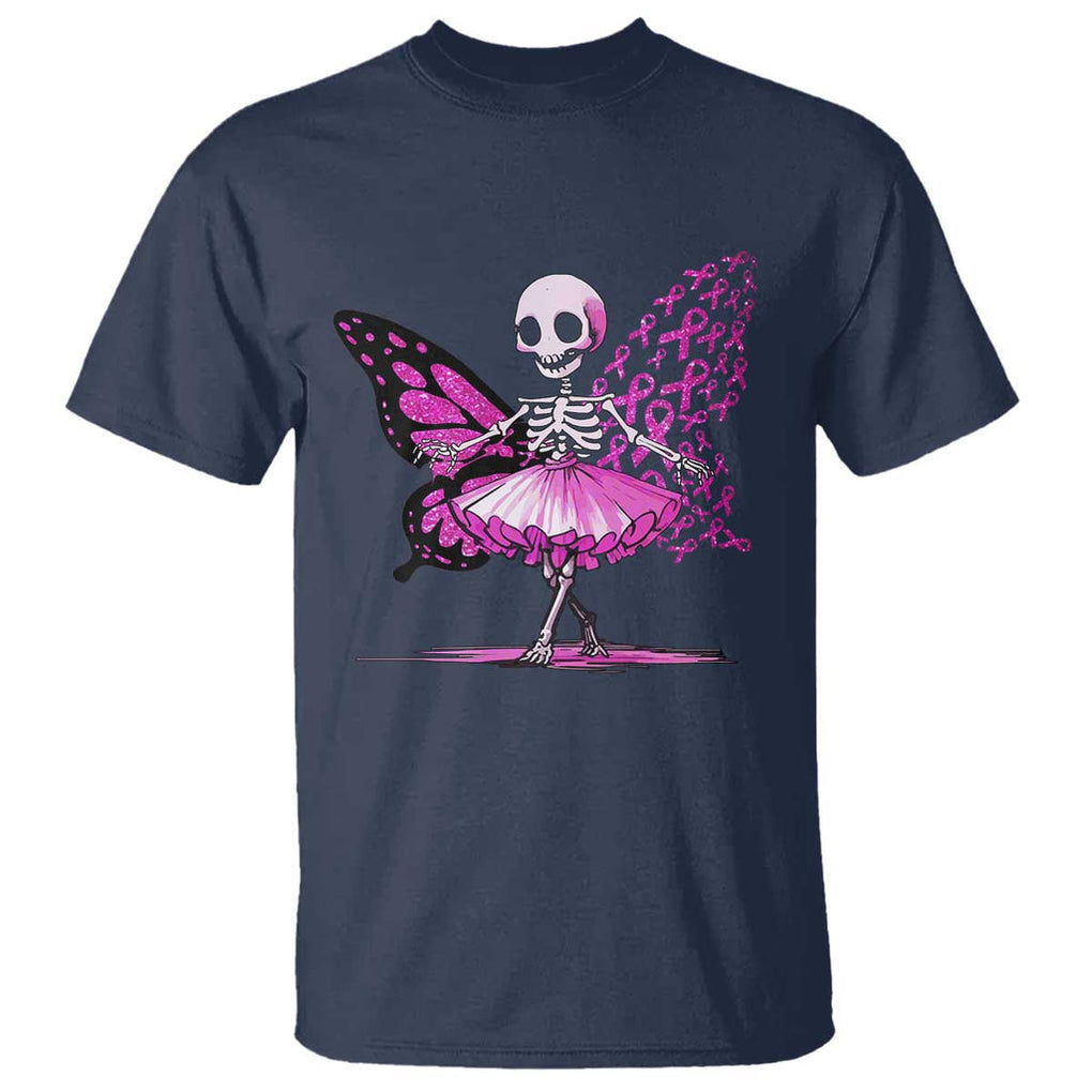 Pink Breast Cancer T Shirt Cute Ballerina Skeleton Ribbon Buterfly TS09 Navy Print Your Wear