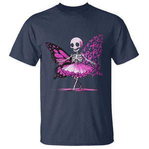 Pink Breast Cancer T Shirt Cute Ballerina Skeleton Ribbon Buterfly TS09 Navy Print Your Wear