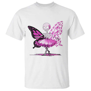 Pink Breast Cancer T Shirt Cute Ballerina Skeleton Ribbon Buterfly TS09 White Print Your Wear