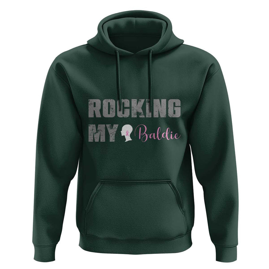 Breast Cancer Chemotherapy Hoodie Rocking My Baldie Slay Bald Lady TS09 Dark Forest Green Print Your Wear