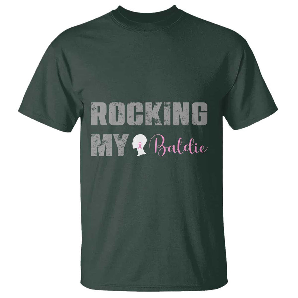 Breast Cancer Chemotherapy T Shirt Rocking My Baldie Slay Bald Lady TS09 Dark Forest Green Print Your Wear