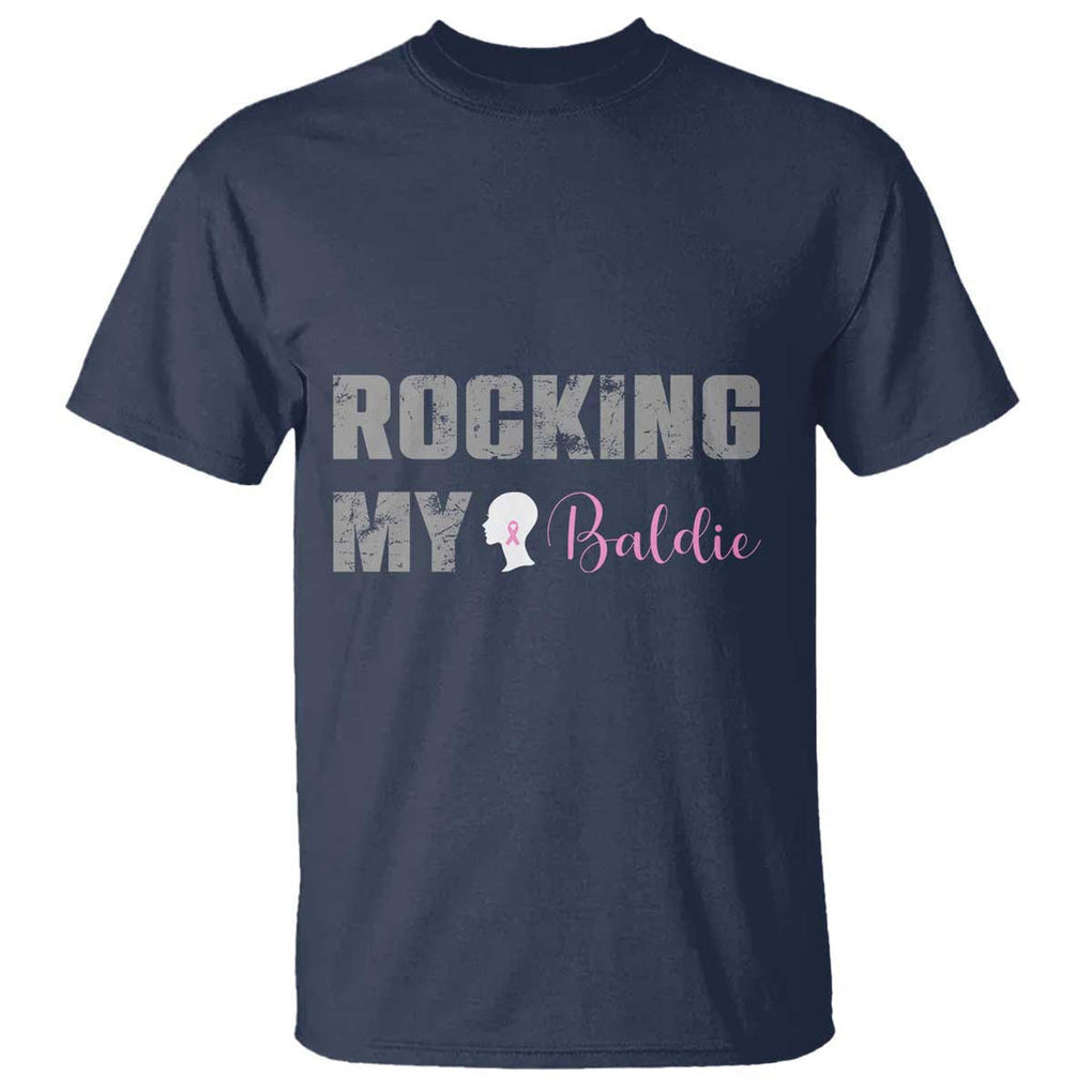 Breast Cancer Chemotherapy T Shirt Rocking My Baldie Slay Bald Lady TS09 Navy Print Your Wear