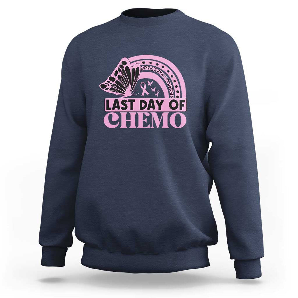 Breast Cancer Chemotherapy Sweatshirt Last Day Of Chemo Pink Ribbon TS09 Navy Print Your Wear