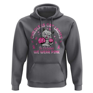 Breast Cancer Childless Cat Lady Hoodie In October We Wear Pink TS09 Charcoal Print Your Wear