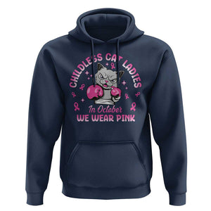 Breast Cancer Childless Cat Lady Hoodie In October We Wear Pink TS09 Navy Print Your Wear