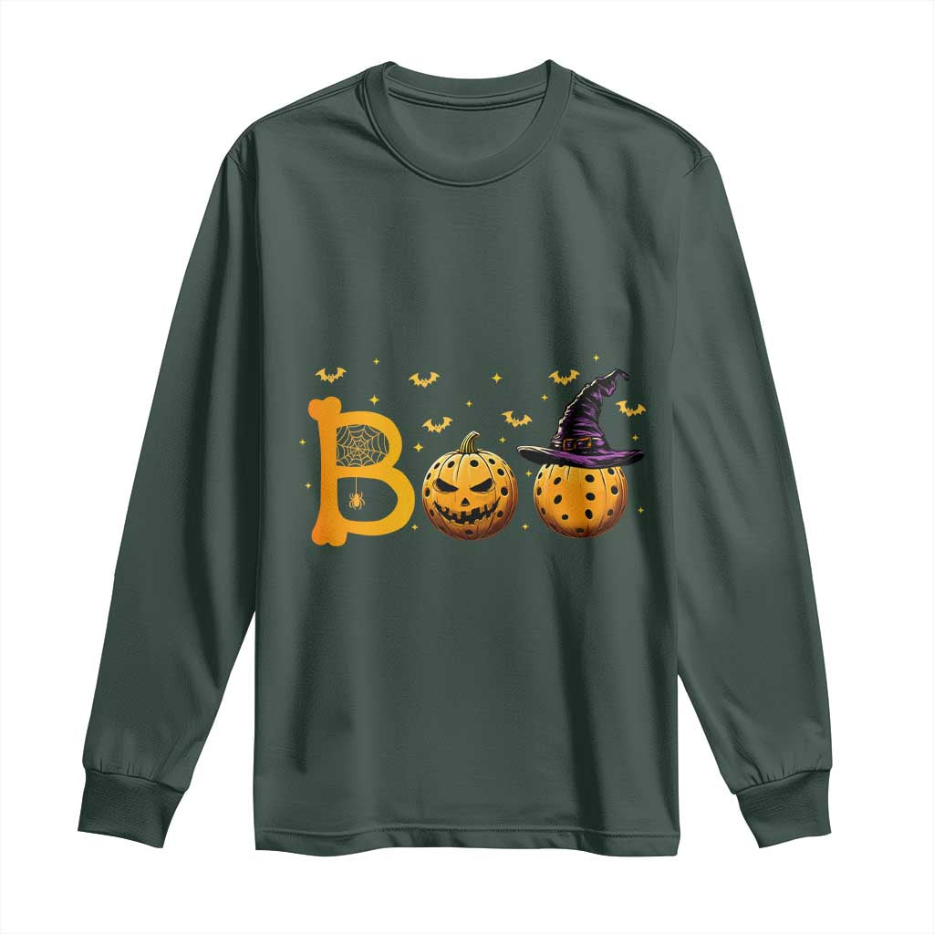 Halloween Pickleball Long Sleeve Shirt Boo Pickle Ball Witch Pumpkin TS09 Dark Forest Green Print Your Wear