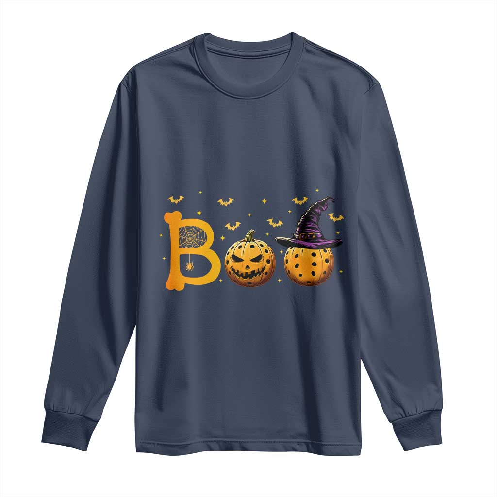 Halloween Pickleball Long Sleeve Shirt Boo Pickle Ball Witch Pumpkin TS09 Navy Print Your Wear
