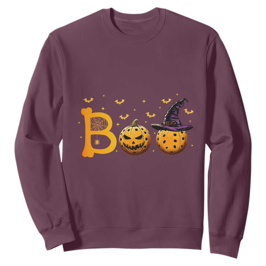 Halloween Pickleball Sweatshirt Boo Pickle Ball Witch Pumpkin TS09 Maroon Print Your Wear