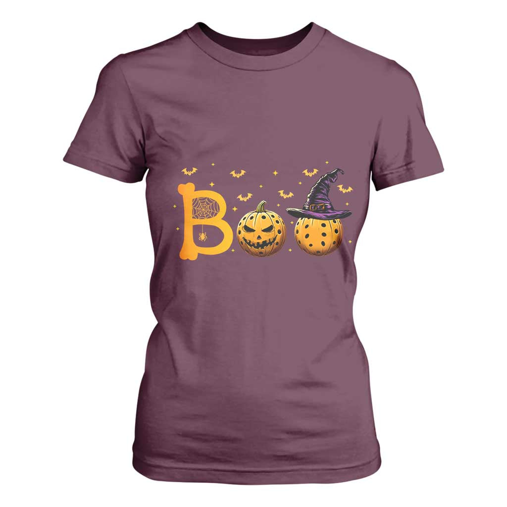 Halloween Pickleball T Shirt For Women Boo Pickle Ball Witch Pumpkin TS09 Maroon Print Your Wear