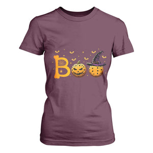 Halloween Pickleball T Shirt For Women Boo Pickle Ball Witch Pumpkin TS09 Maroon Print Your Wear