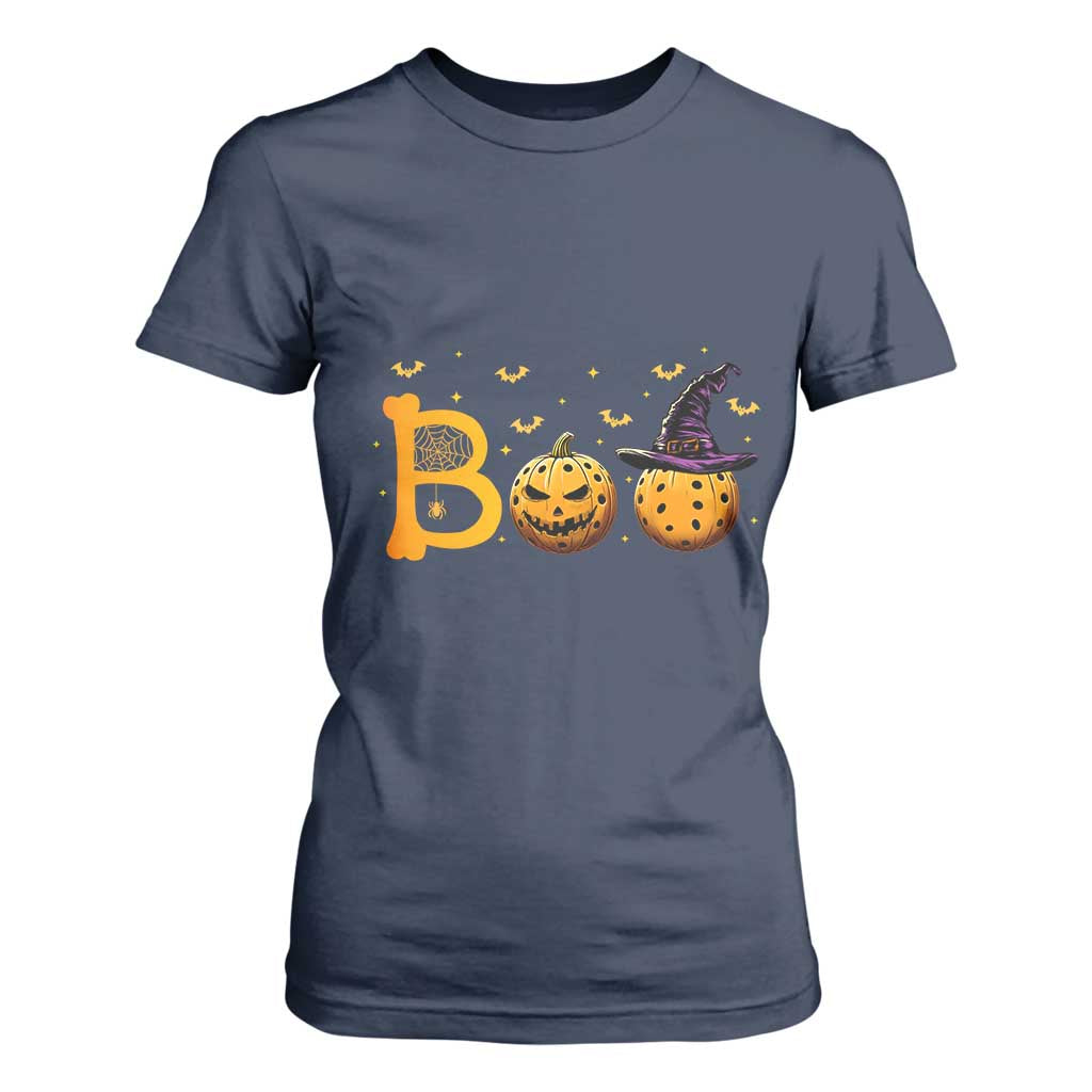 Halloween Pickleball T Shirt For Women Boo Pickle Ball Witch Pumpkin TS09 Navy Print Your Wear
