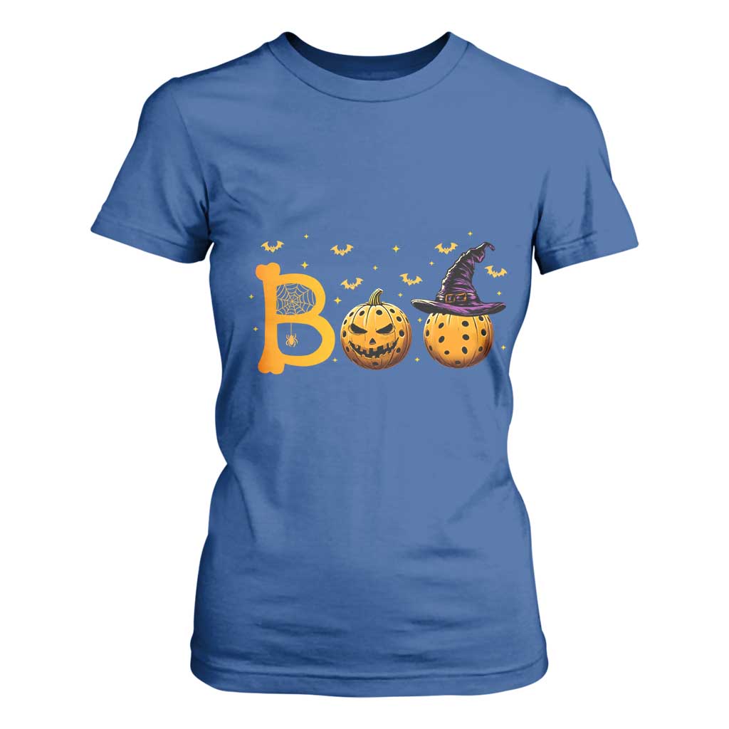 Halloween Pickleball T Shirt For Women Boo Pickle Ball Witch Pumpkin TS09 Royal Blue Print Your Wear