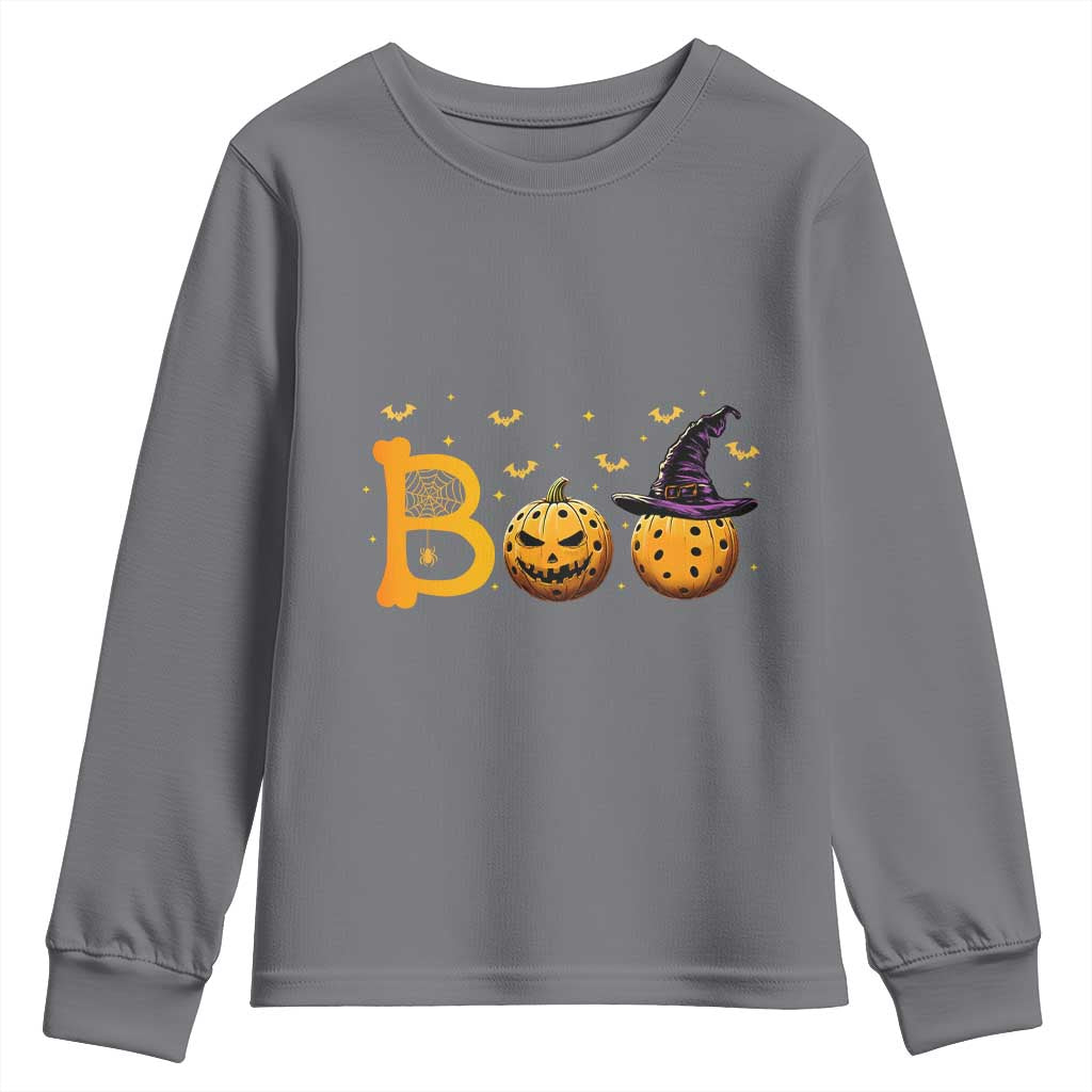 Halloween Pickleball Youth Sweatshirt Boo Pickle Ball Witch Pumpkin TS09 Charcoal Print Your Wear