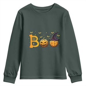 Halloween Pickleball Youth Sweatshirt Boo Pickle Ball Witch Pumpkin TS09 Dark Forest Green Print Your Wear